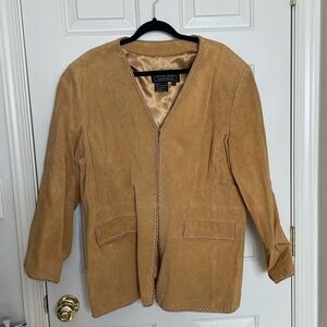 Terry Lewis Genuine Leather Jacket 1X Camel Tan Suede Western Stitch Vintage